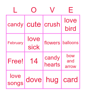 valentines day bingo Card