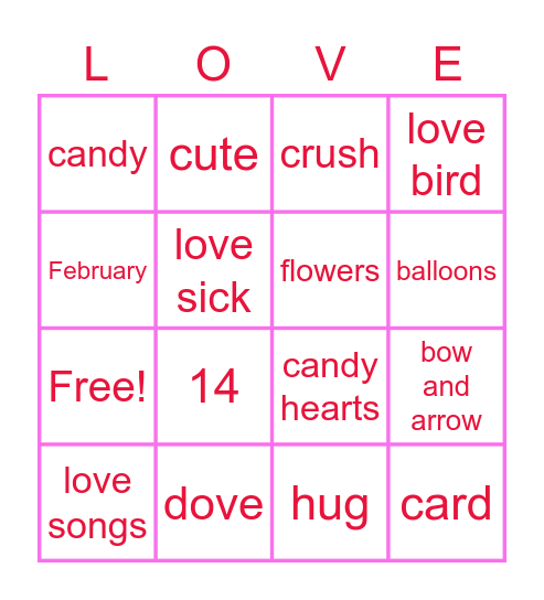 valentines day bingo Card