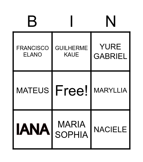 Bingo dos nomes Bingo Card
