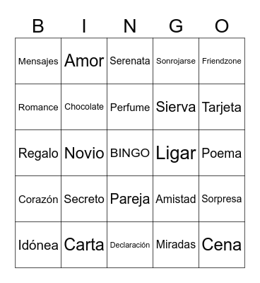 Día del amor y la amistad Bingo Card