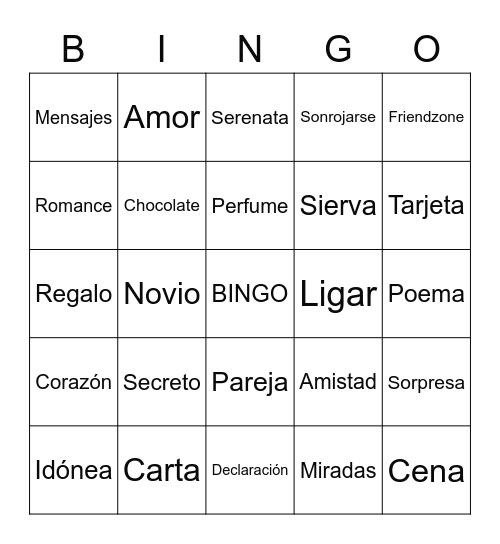 Día del amor y la amistad Bingo Card