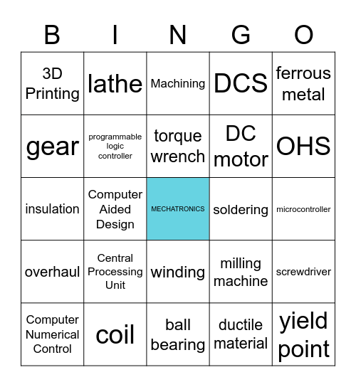 Mechatronics Bingo Card