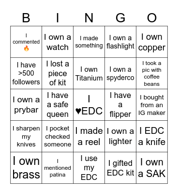 EDC Bingo Card