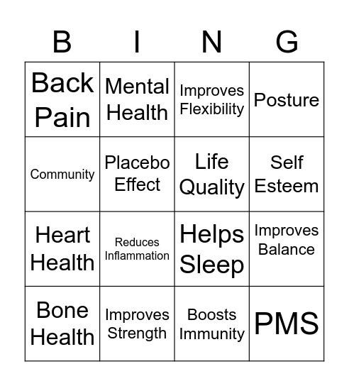 Benefits of Yoga Bingo Card