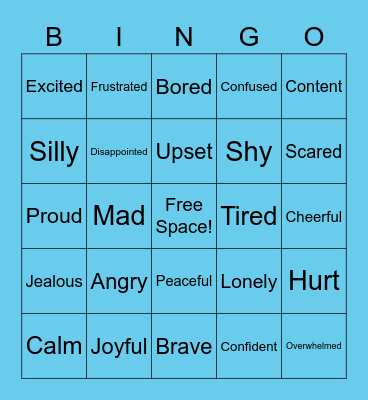 FEELINGS FUN EMOTION BINGO! Bingo Card