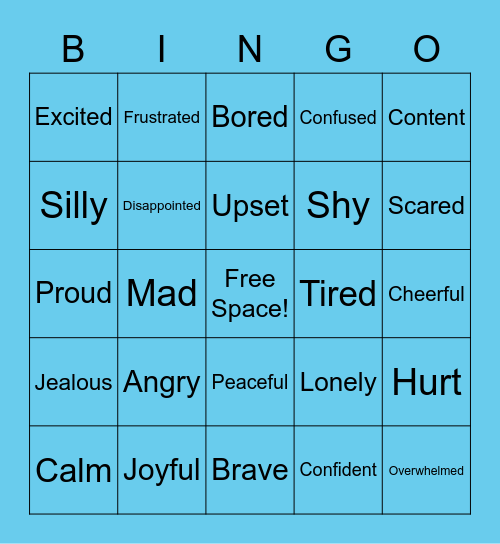 FEELINGS FUN EMOTION BINGO! Bingo Card