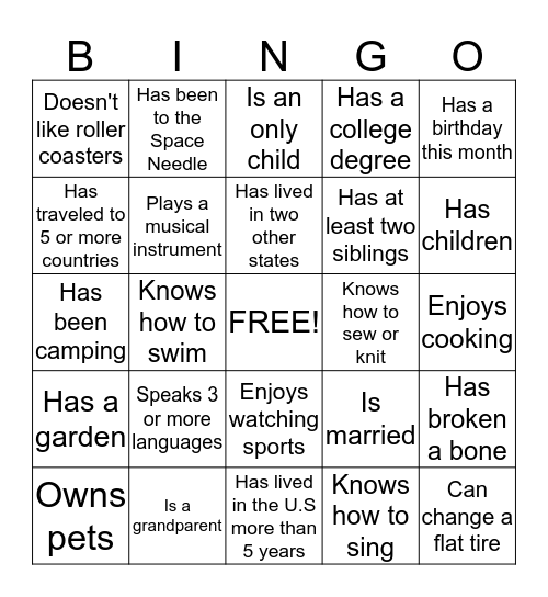 Human Bingo: Find someone who.... Bingo Card