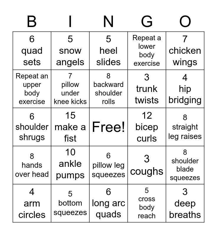 Physical Therapy Bingo Card