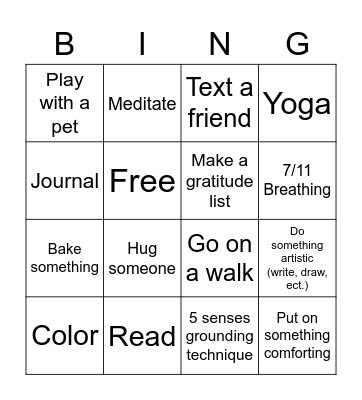 Coping Skills Bingo Card
