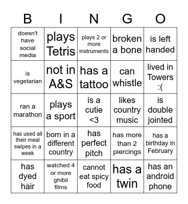 VCO Human Bingo! Bingo Card