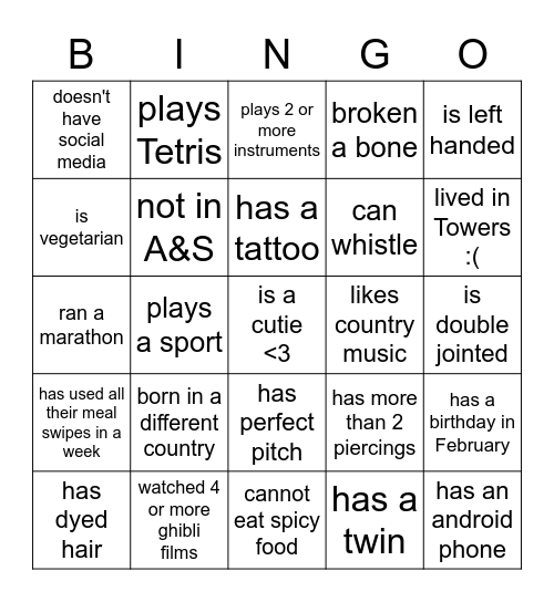 VCO Human Bingo! Bingo Card