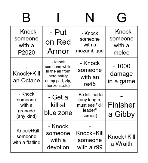 Apex Bingo Card