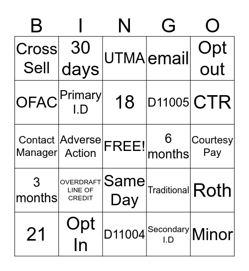 REFCU Bingo Card