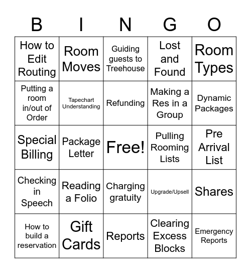 Front Desk Bingo Card