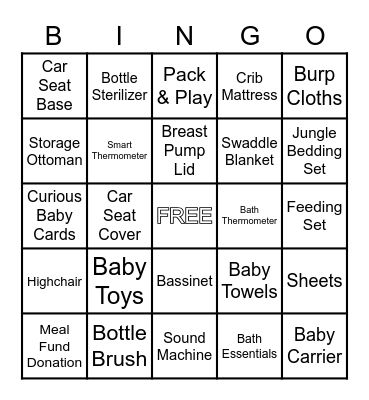 Baby Shower Bingo Card
