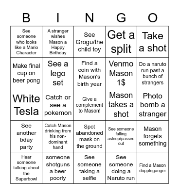 Mason Bingo Card