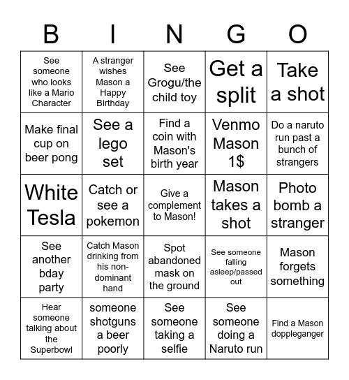 Mason Bingo Card