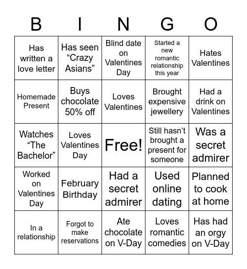 Virtual Feb-ibig's Day Bingo Card