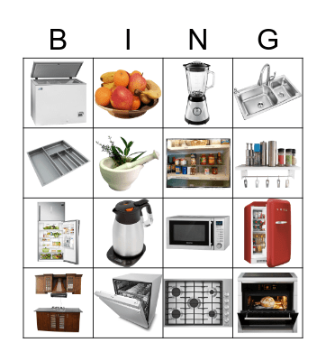 Kitchen nouns Bingo Card