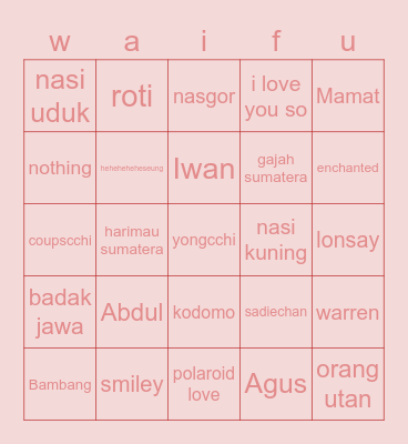 SANYA-chan’s BINGO 👊😊 Bingo Card