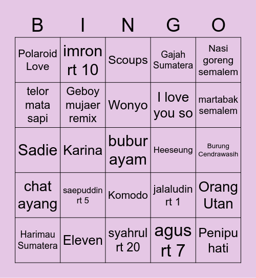 Karina Bingo Card