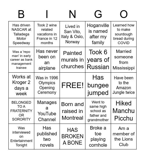 NCM HUMAN BINGO Card