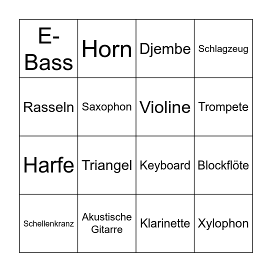 Hört mal her → Instrumentenbingo A Bingo Card