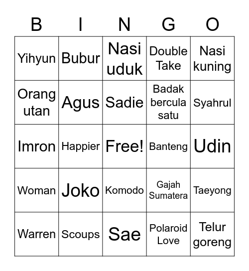 Punya Yiyi Bingo Card