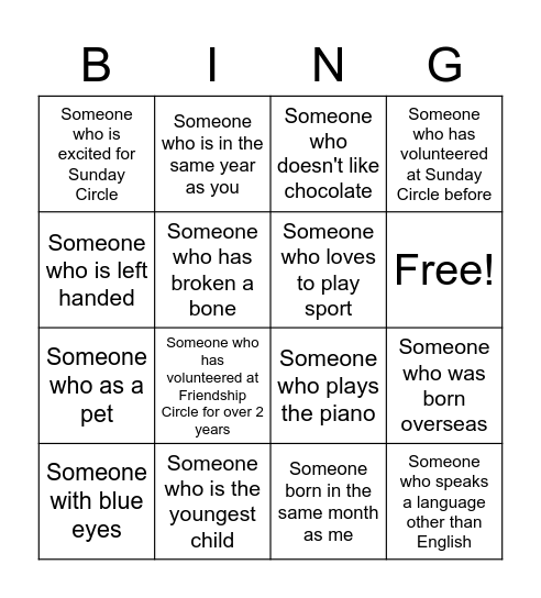 Sunday Circle Bingo Card