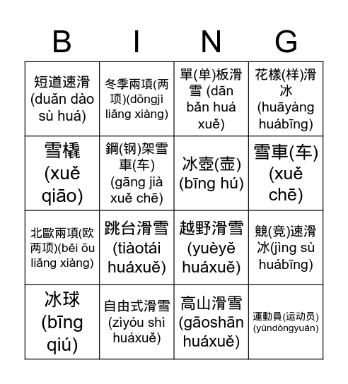 Feb. 05 Winter Olympics (TM and SM) Bingo Card