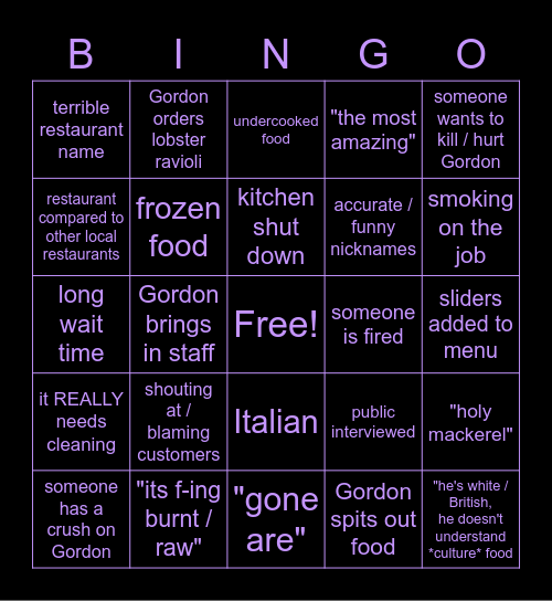 ajna's kitchen nightmares bingo Card