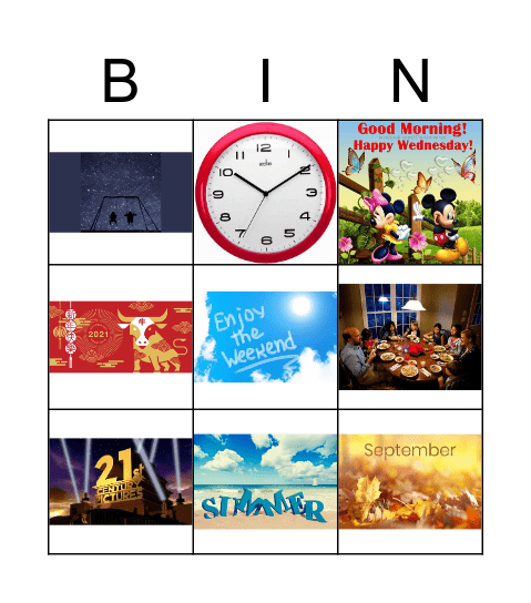 preposition of time Bingo Card
