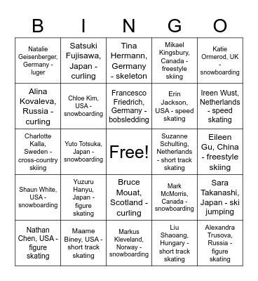 TVB Olympic Athlete Bingo Card