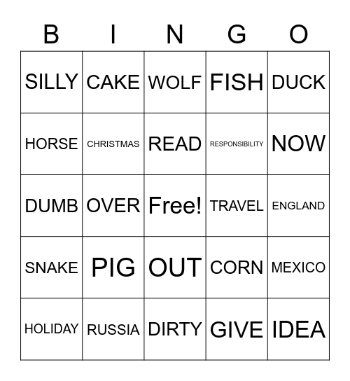 INTERMEDIATE II BINGO Card
