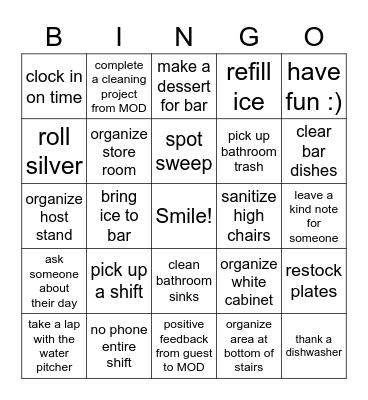 Support Bingo Card