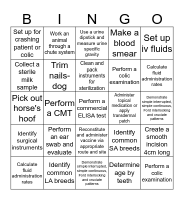 Clinical Skills Year 1 - Card B Bingo Card