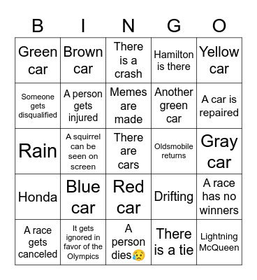 F1 Bingo Card