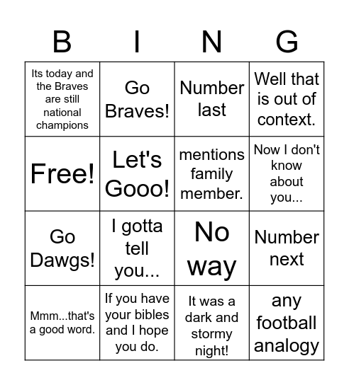Johnny says Bingo Card