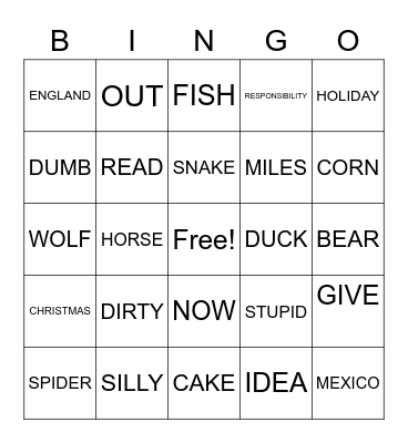 INTERMEDIATE II BINGO Card
