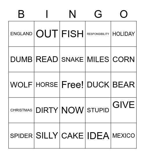 INTERMEDIATE II BINGO Card