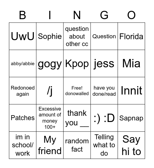 Dream donos Bingo Card