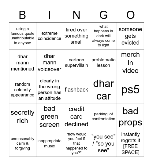 Dhar Mann Bingo v2 Bingo Card