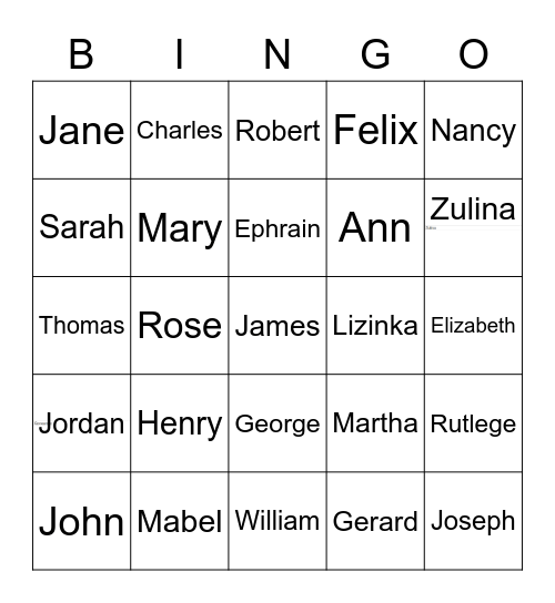 First Name Bingo Card