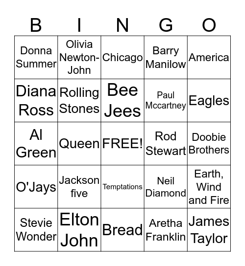 70's Groovy Music Bingo Card