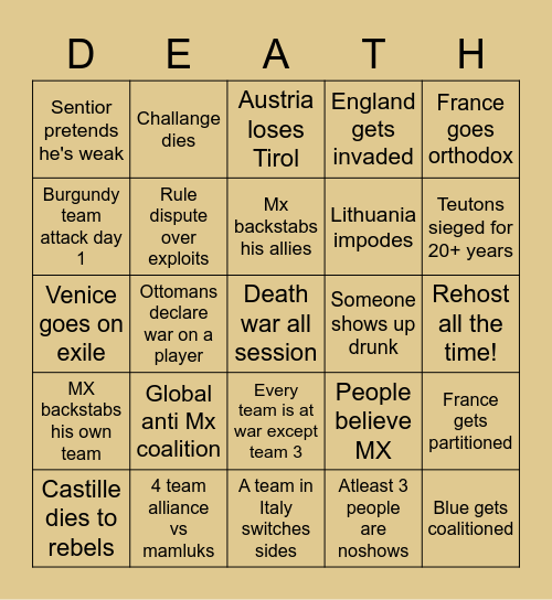 We Bleed A Lot Bingo Edition Bingo Card