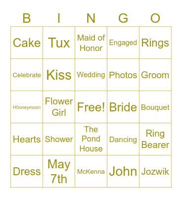 Katie's Bridal Shower Bingo Card