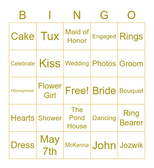 Katie's Bridal Shower Bingo Card