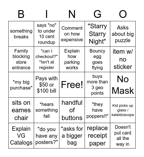 Van Gogh Closing BINGO Card