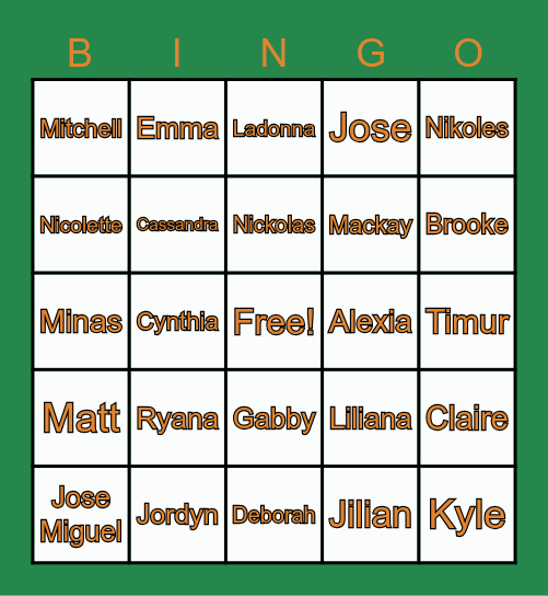 Admissions Bingo Card
