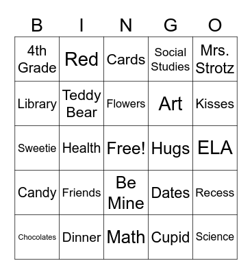 Room 18 Valentine's Party Bingo Card